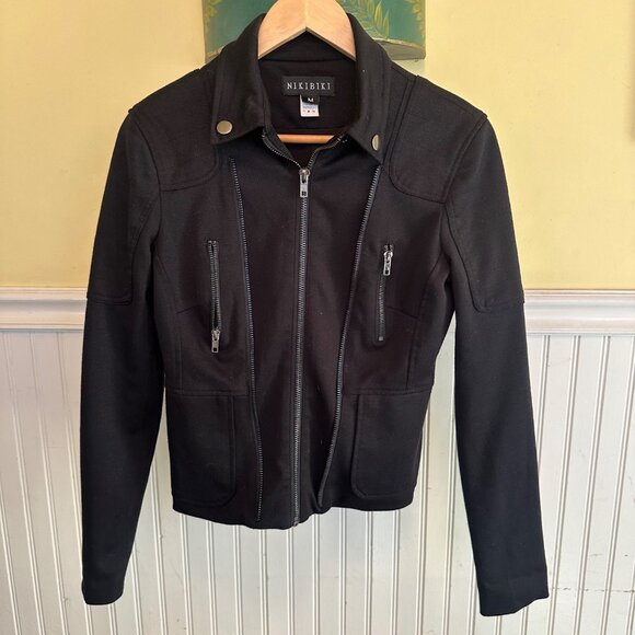 Nikibiki Womens Black Moto Jacket With Front & Back Zippers Size M - Picture 1 of 7